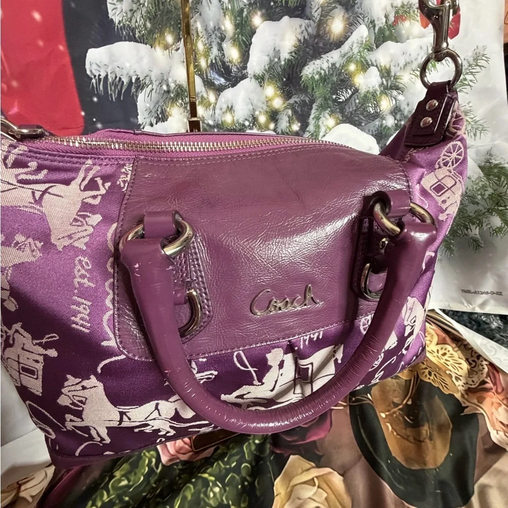 Coach Ashley Purple Horse & Carriage Satchel Purse Bag - Picture 3 of 14